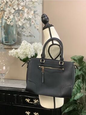 Miztique Black Structured Satchel with Gold Hardware
